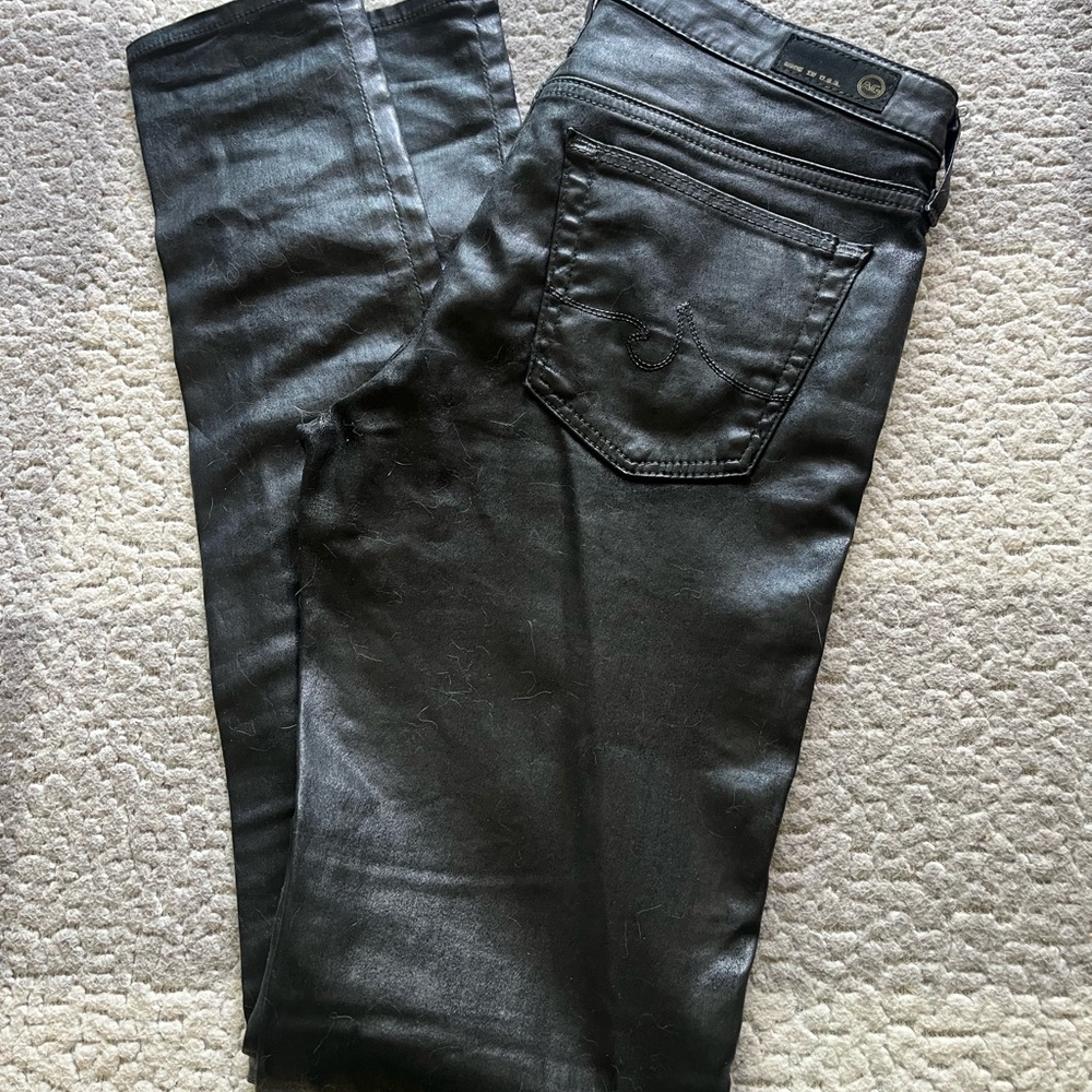 AG the Legging Ankle Super Skinny Coated Pant Black mid-rise